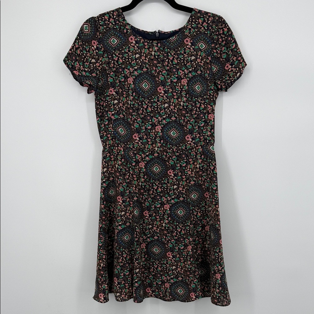 J. Crew Short Sleeve Flutter Floral Geometric Fit & Flare Mini Dress Size 0